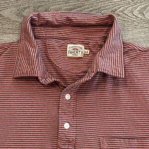 Faherty Polo Shirt Mens XL Pink Blue Striped Beach Preppy Cotton